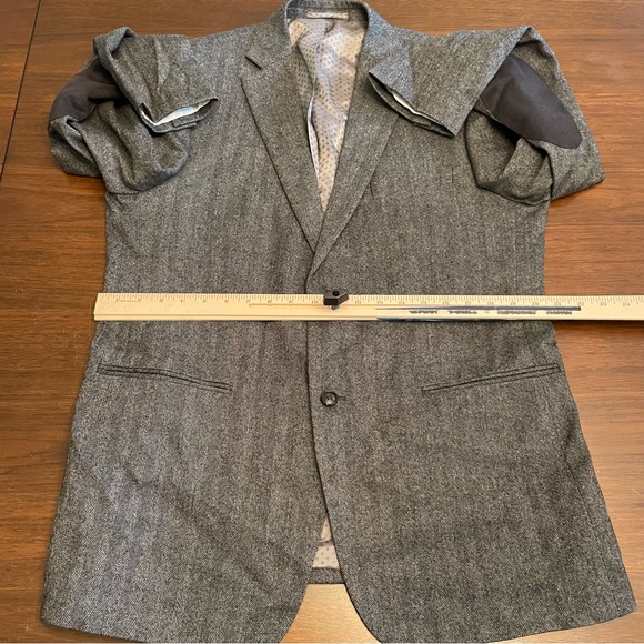 Filafil Platinum Men Gray Herringbone Blazer Wool Silk Cashmere 42R Elbow Patch - Picture 12 of 12